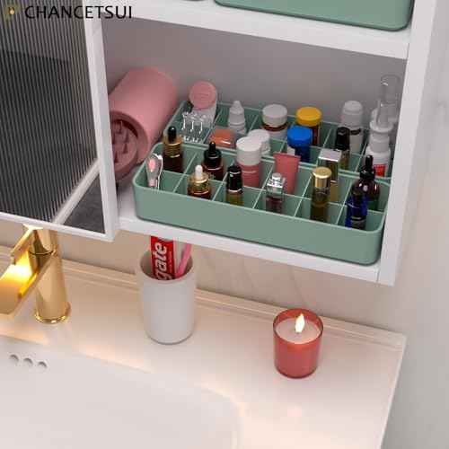 Organizer Holder for Lipstick Nail Polish: Lip Gloss Makeup Storage Drawer Organizers, Vanity Small Perfume Rack Plastic Tray Lipgloss Mascara Holders Stand Cosmetic Display Case 24 Spaces, Green
