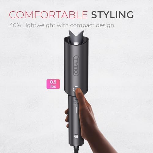 Tymo Automatic Rotating Curling Iron - 1 Inch Beach Waves Curling Wand | Dual Voltage, Lightweight, Ceramic Coating, Metallic Gray
