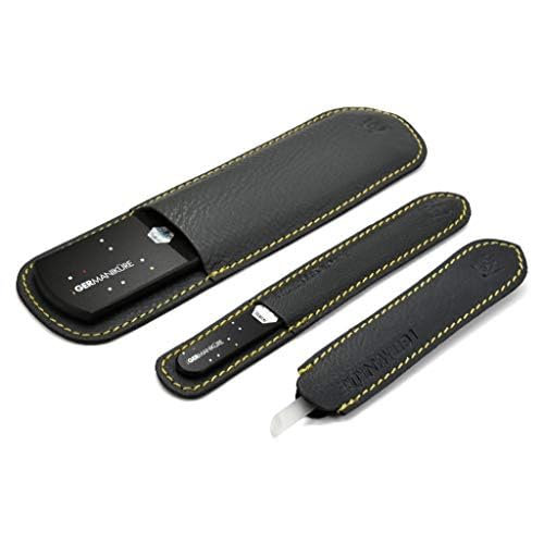 GERMANIKURE Glass Nail File Set in Fitted Cases- Ethically Made in Czech Republic - Permanently Etched Fingernail File, Small Travel File, Cuticle Remover