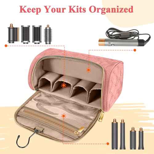 Mancro Padded Carrying Case Compatible with Shark Flexstyle Complete Styler and Attachments, Air Wrap Case fit for Shark Hair Styler with Metal Hanging Hook for Diffuser and Flexstyle Attachment, Pink