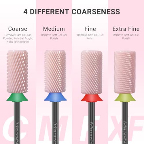 MelodySusie Ceramic Nail Drill Bits, 3/32'' Chamfer Flat Top Large Barrel Bits, Fast Remove Acrylic or Hard Gel, Nail Tool for Manicure Pedicure, Salon Home, Professional or Beginner, Pink, Medium