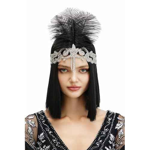 BABEYOND 1920s Headpiece Flapper Headband - Roaring 20s Crystal Showgirl Hair Band Great Gatsby Headband with Feather