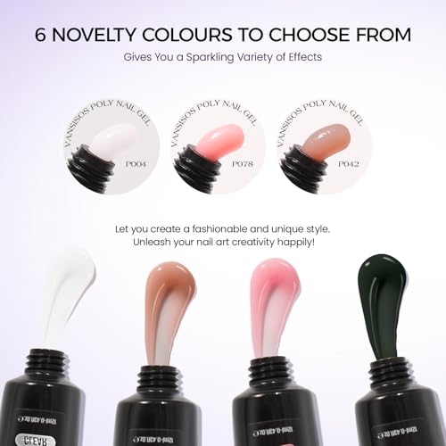 Poly Gel Nail Kit: 6 Clear Colors Poly Extension Gel Nail Starter Kits with Nail Lamp Complete Poly Gel Nail Kit Supplies for Beginners with Everything