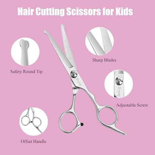Hair Cutting Scissors Thinning Shears Set for Kids, Fcysy 6 in Children Safety Round Tip Haircut Shears Kit, Stainless Steel Hair Cutting Tools for Toddlers, Boys & Girls Home Use Grooming
