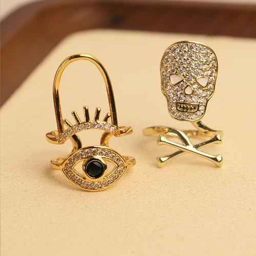 Jean Beau Finger Nail Ring for Women Teen Art Rhinestones Finger Tip Rings Gold Metal Nail Decoration Nail Protect Fashion Jewelry Gift