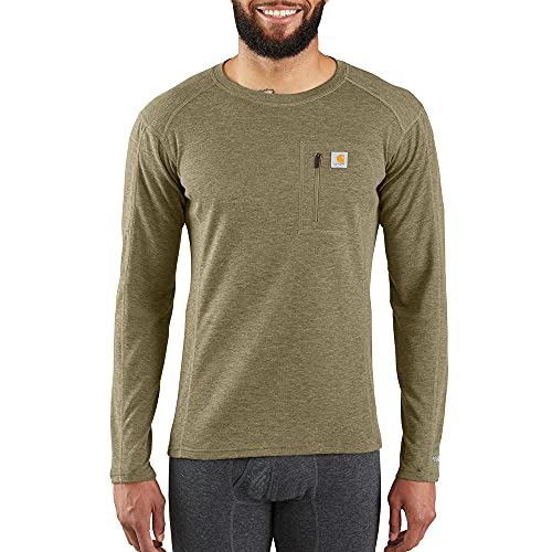 Carhartt Men's Force Heavyweight Thermal Base Layer Long Sleeve Pocket Shirt, Burnt Olive Heather, Small