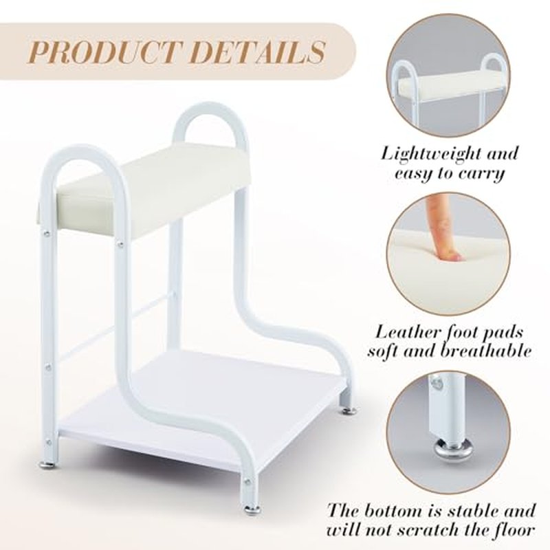 Geelin Pedicure Cart Foot Bath Trolley Portable Trolley for Rest Massage Pedicure Stool with Cushion Beauty Spa Supplies(White)