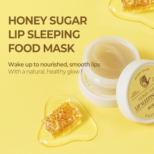 SKINFOOD Honey Sugar Lip Sleeping Mask, Lip Mask for Overnight, Korean Lip Care Product for Severely Chapped Lips, Hydrating Lip Butter for Dry Lips, Manuka Honey Lip Balm (0.71 fl. oz.)