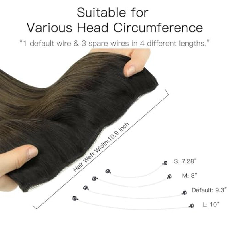 HOTBANANA Wire Hair Extensions, 20 inch 110g Dark Brown to Chestnut Brown Fish Line Real Human Hair Straight Invisible Wire Remy Hair Extensions