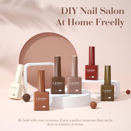 CANNI Brown Nude Gel Nail Polish Set ? 6 Colors 9ML (Beige, Chestnut, Khaki, Skin Tone, Taupe), Soak Off UV LED Nail Gel Kit for Winter Nude DIY Manicure