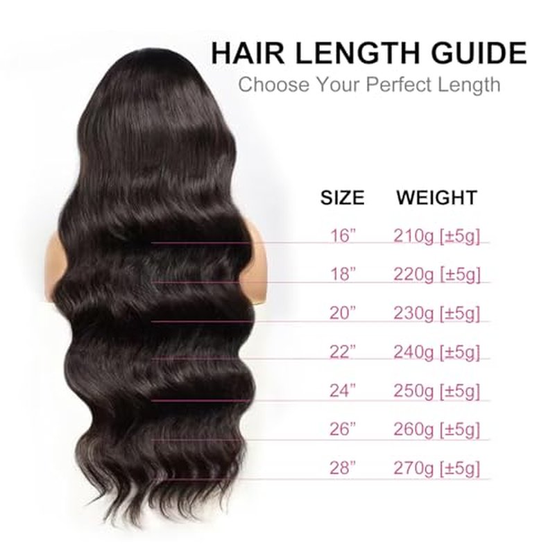 210% Density 13x6 Full Lace Frontal Wigs Human Hair 12A Body Wave Brazilian Virgin Human Hair Pre Plucked HD Transparent Lace Glueless Wigs Human Hair with Baby Hair 16 Inch