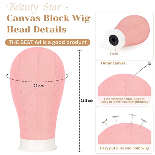 Beauty Star 63inch Tall Wig Stand Tripod with 22inch Mannequin Head, Canvas Block Wig Head Included Adjustable Holder and Wig Caps Kit for Multiple wigs, Perfect for Making Wigs, Display Styling