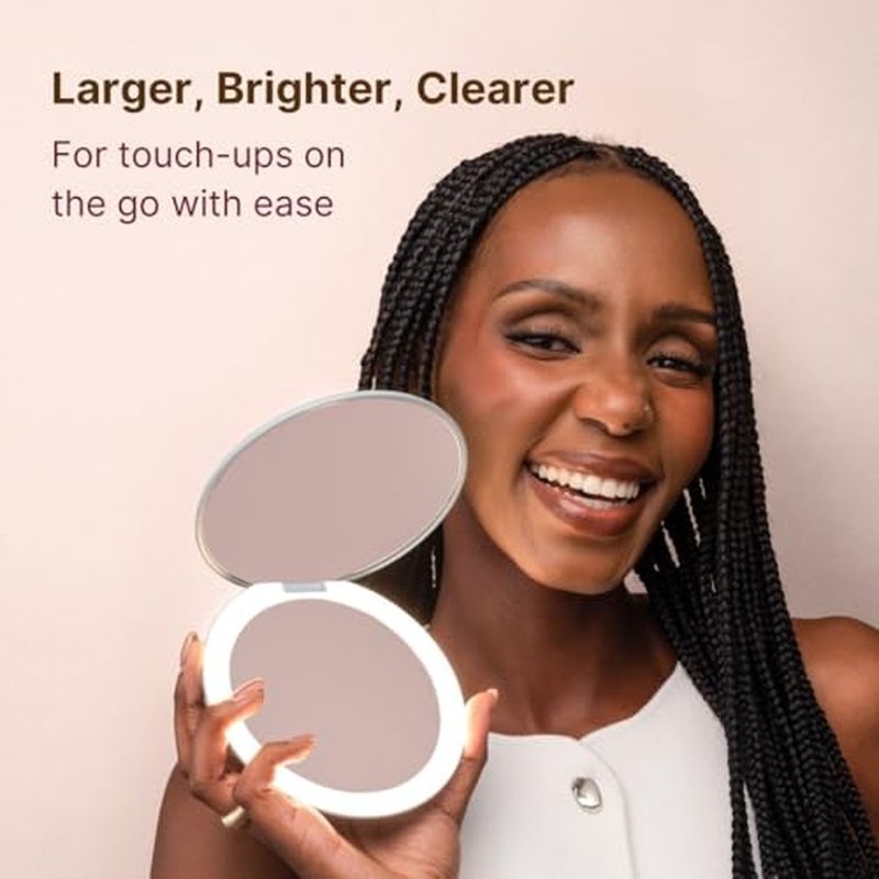 Fancii Taylor Rechargeable Compact Makeup Mirror with LED Lights, 10x /1x Magnifying, 3 Light Settings, Large 5¡± Wide | Travel Mirror for Purses (Soft Sky)