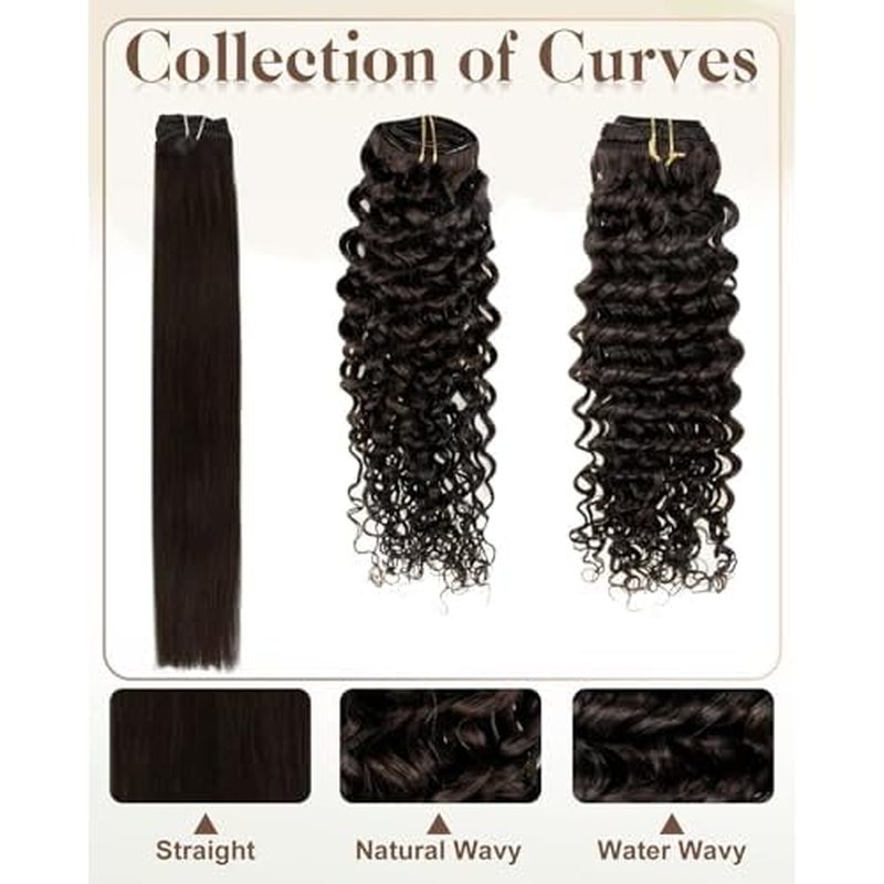 Hetto Thick Curly Hair Extensions Brown Curly Clip in Hair Extensions Human Hair Natural Wavy #2 Darkest Brown Curly Clip Hair for Women 7Pcs 135g 18 Inch