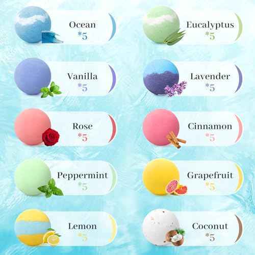 TranquilBliss Bath Bombs Set 50 PCS with 10 Rich Scents, Bath Bombs for Women, Natural Bubble Bombs with Shea Butter & Safe Oil, Ideal for Christmas, Birthday, Valentine's Day Mother's Day Present