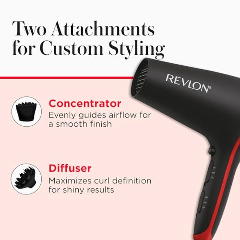 REVLON SmoothStay Coconut Oil Infused Hair Dryer with Diffuser & Concentrator - Ionic Ceramic Blow Dryer for Frizz Control, Shine, Smoothness & Volume, 1875W Lightweight Salon-Quality