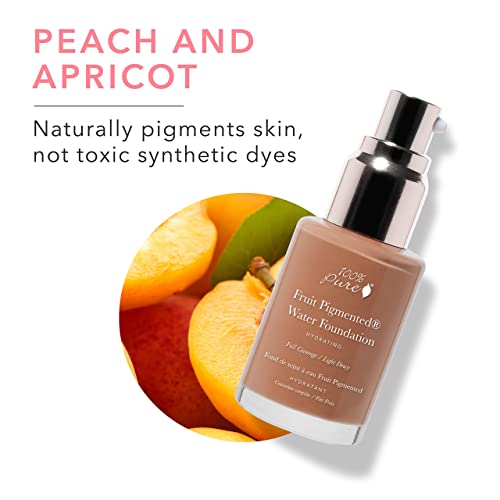 100% PURE Water Foundation Full Coverage Hydrating Makeup, Light Dewy Finish, Moisturizing Concealer for Normal to Dry Skin, Fruit Pigment Color Warm 6.0 w/Peachy Undertones for Tan Skin - 1 Fl Oz