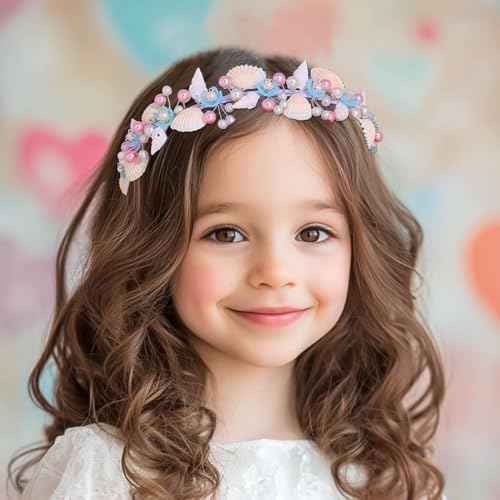 Campsis Mermaid Girls Headpiece Pearl Seashell Headband Beach Wedding Hair Accessories for Women and Girls