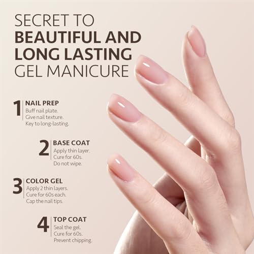 GAOY Gel Top Coat and Base Coat Set, 2 Pcs 7.3ml Glassy Top Coat and No Wipe Foundation Combination for UV Light Cure Gel Nail Polish