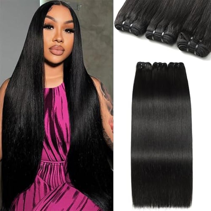 Human Hair Bundles 20 22 24 Inch Straight Bundles Human Hair 100% Brazilian Hair Extensions Quick Weave Raw Natural Black