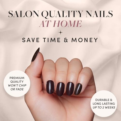 Glamnetic Press On Nails - Bark Brown | Opaque Dark Brown Short Round Fake Nails, Salon Quality | 12 Sizes - 30 Nail Kit