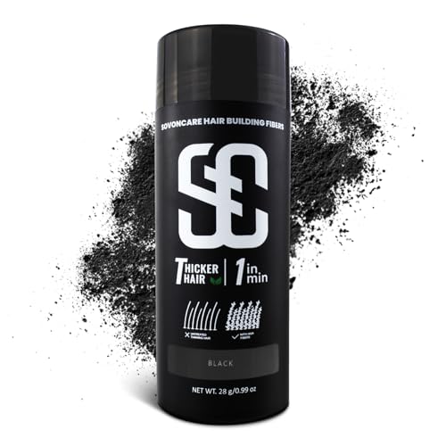 SOVONCARE Hair Fibers for Thinning Hair, Black Hair Building Fibers for Bald Spots Undetectable & Natural, Conceals Hair Loss, Fill In Fine Hair Powder Hair Thicker Instantly for Women & Men 28g