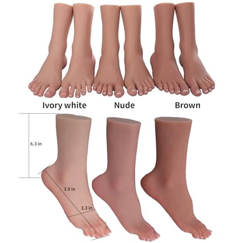 Realistic Silicone Female Model Feet Life Size Jewelry Display Tattoo Practice Art Collection with Nails (Left foot-with skeleton, Brown)