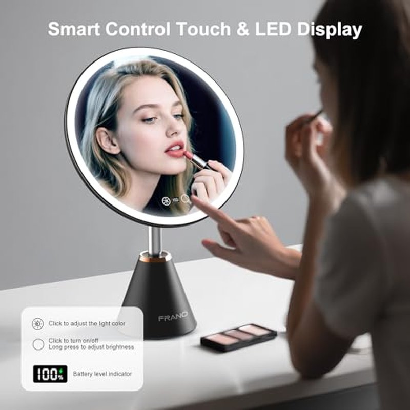 10.5" Professional Makeup Mirror with Lights, Rechargeable HD Vanity Mirror, CRI¡Ã98 True-Sunlight, 3 Color Modes & Stepless Dimming, 5000mAh Battery, Ideal Gift for Women
