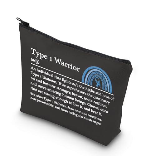 TSOTMO Diabetes Makeup Bag - Cosmetic Bag - Black - Travel, Makeup, Toiletry, Gift - Diabetes Warrior Supply Kit Gift (BLK- Type 1 Warrior)