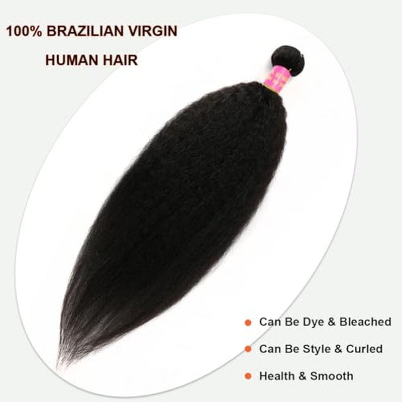 Yaki Straight Bundles Kinky Straight Bundles Human Hair 22 Inch 12A 100% Unprocessed Brazilian Virgin Human Hair Bundles for Black Women Natural Black Raw Remy Hair Extension 1 Bundle