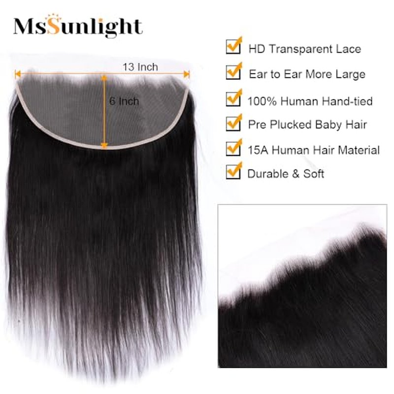 13x6 Lace Frontal Human Hair Pre Plucked with Baby Hair Straight Ear to Ear Frontal Ultra-Thin Invisible HD Transparent Swiss Full Lace Frontal Tiny Knots Free Part 20 Inch