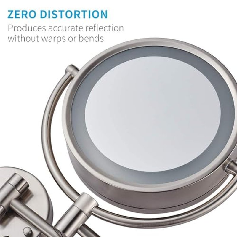 Wall Mount Makeup Mirror 9 Inches with LED Lighted 10x Magnification,has 3 Colors Lights Modes,13" Extension Arm Magnifying Vanity Mirror Electric Plug Powered, Brushed Nickel Finish