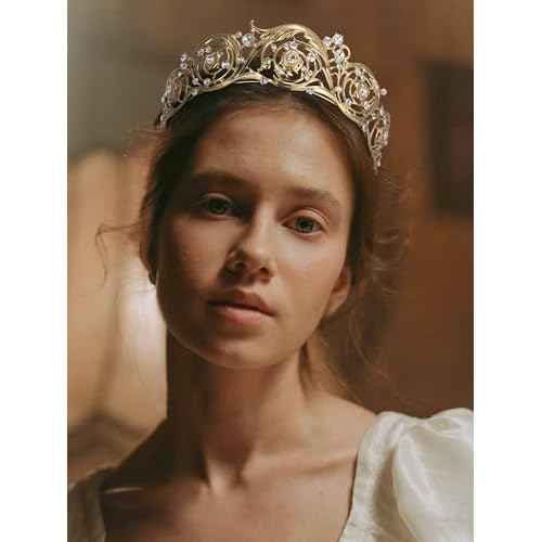 Classic Bridgerton Tiaras for Women, Royal Queen Crowns and Tiaras for Bride Wedding Bridal Birthday Quinceanera Pageant Party Prom,Halloween Costume Cosplay Accessories,Leilani Crystal Tiara,Gold