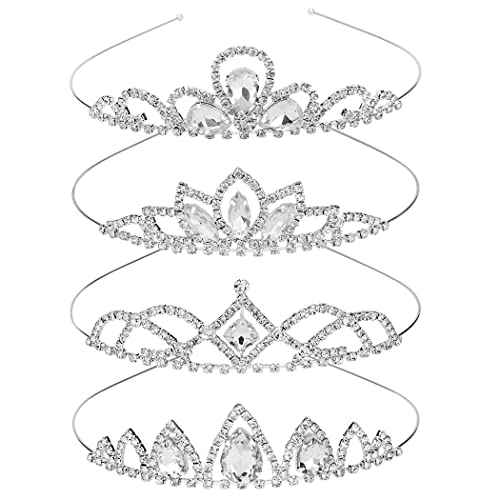 CURASA 4 Pack Princess Crown for Girls Silver Crystal Tiara for Kids Crown for Girls Rhinestone Headband Birthday Crowns for Women Hair Jewelry for Birthday Wedding, Prom, Pageant
