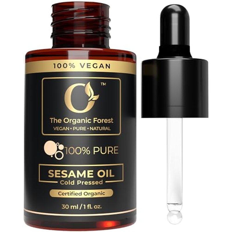 Premium Organic Sesame Oil - Cold Pressed, for Skin & Hair - Nutrient-Rich Sesame Seeds - Natural & Pure - Non-GMO, Vegan, Cruelty-Free, Hexane-Free - 1 fl oz