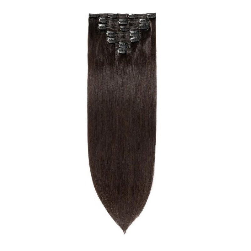 Remy Hair Extensions - Clip-In Human Hair Extensions in Nut Brown | 16 Inch, Straight, 125g, 7 Pieces