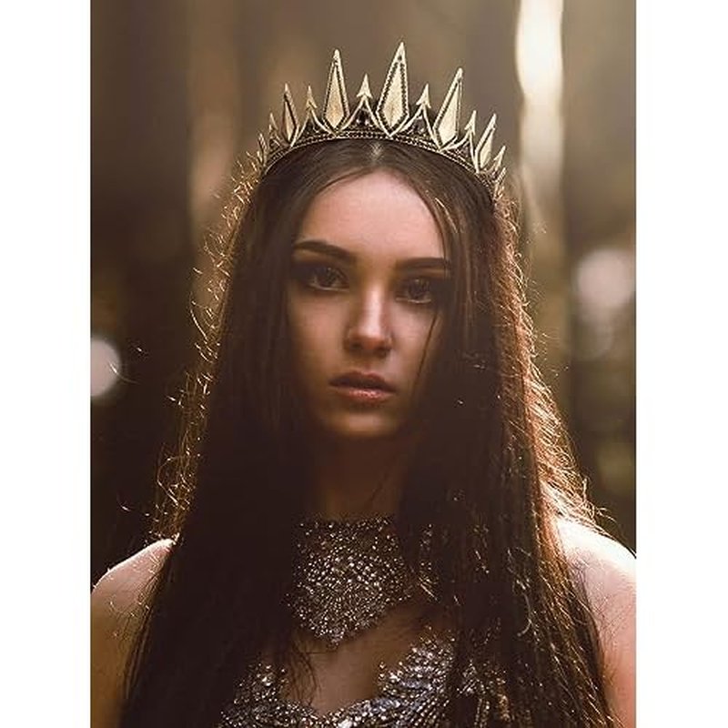 SWEETV Gothic Crowns for Women, Queen Crown Tiara, Witch Crown Headband Cos-play Hair Accessories for Costume Halloween Prom Party