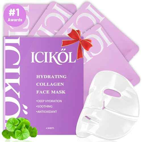 Collagen Face Mask Overnight, Acne Face Masks Sheet for Deep Hydrating and Glass Skin Glow, Jelly Gel Facial Mask for Women with Centella and Niacinamide, Oily Skin, 37gx4ea