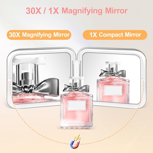 MIYADIVA Compact Mirror, 30X Magnifying Mirror, Pocket Mirror for Purse, Travel Makeup Mirror with 30X/1X Magnification, Travel Essentials Mirrors, Precision Tweezers, Present for Girls