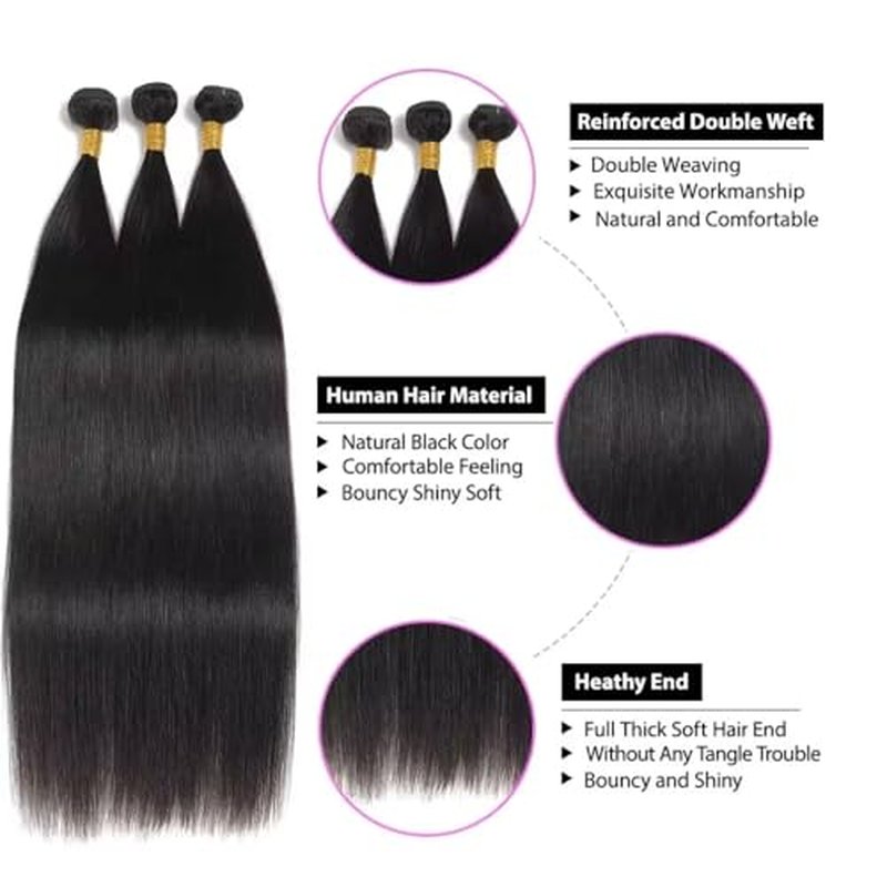 30 32 34 Inch Straight Bundle Color #1B Human Hair Bundles 8A Grade Peruvian Unprocessed Virgin Hair Natural Black Straight Bundles