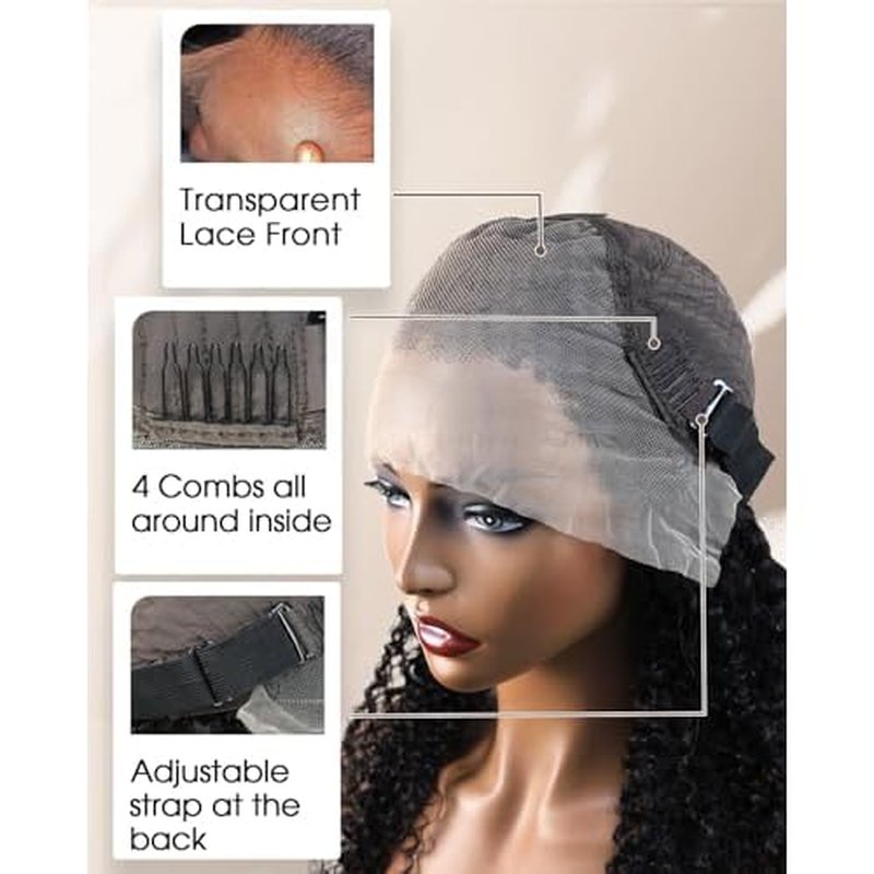 MENTOR 4C Edges Lace Front Wig Kinky Curly Human Hair 13x4 Lace Frontal Curly Wigs Kinky Edges Pre-Plucked 180% Density 16 inch
