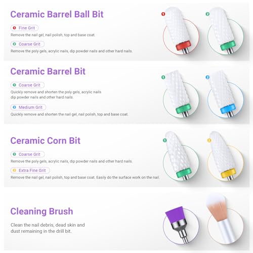 MelodySusie 21pcs Nail Drill Bit Set, Professional 3/32'' Ceramic Diamond Carbide Acrylic Gel Nail Art Tool Kit, Cuticle Remover Bit for Acrylic Gel Dip Powder, Nail Manicure Pedicure, Salon Home