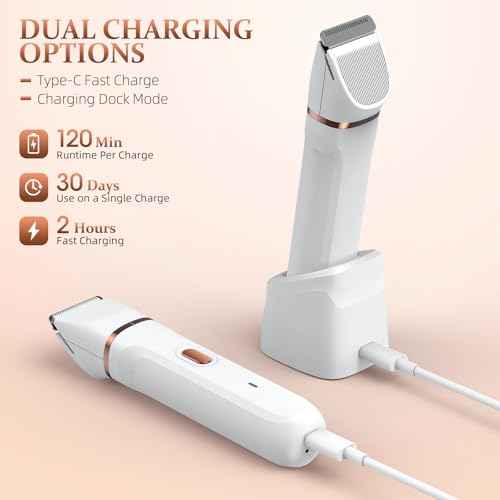 5-in-1 Bikini Trimmer for Women, IPX7 Waterproof Electric Razors Shaver, Cordless Body Hair Trimmer, Facial & Pubic Hair Removal, Ceramic Blade (White)