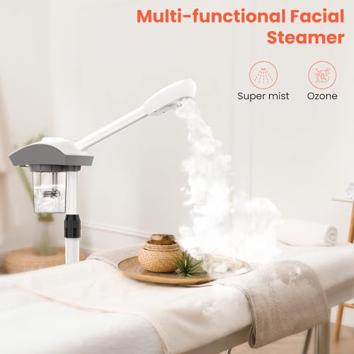 TASALON Professional Facial Steamer Machine on Wheels, Standing Esthetician Steamer with Hot Ozone Mist, Facial Be Used for Skin Rejuvenation, Steamer for Facial Used for Spa or Personal Care, White