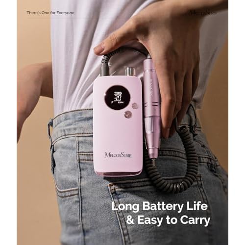MelodySusie Professional 30000RPM Nail Drill, SC320F Cordless Clip-on Nail File with Drill Bits & Sanding Bands, Rechargeable Electric Efile for Acrylic Nails, Gel Polish Removal at Home Salon