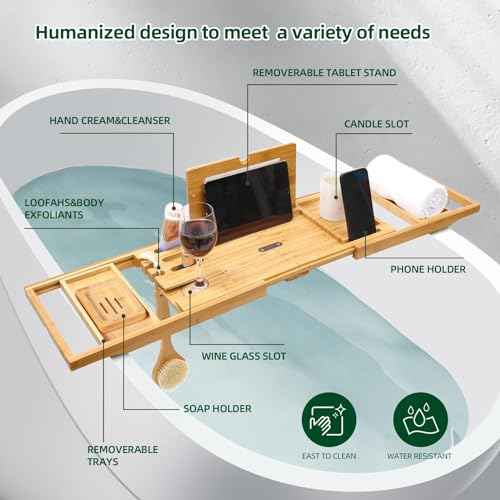 Bathtub Tray Ohuhu Premium Bamboo Bathtub Caddy Tray Expandable Foldable Bath Tray with Anti-Slip Grips Soap Wine Phone Holder Mothers Day