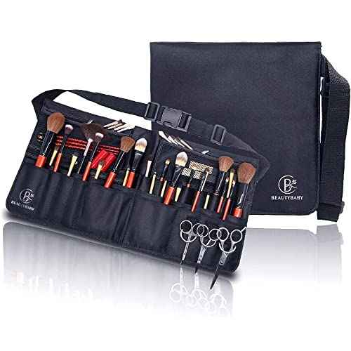 Beautybaby Artist Professional Makeup Brush Waist Bag Cosmetic Portable Multi Pockets Bag with Belt Strap Black