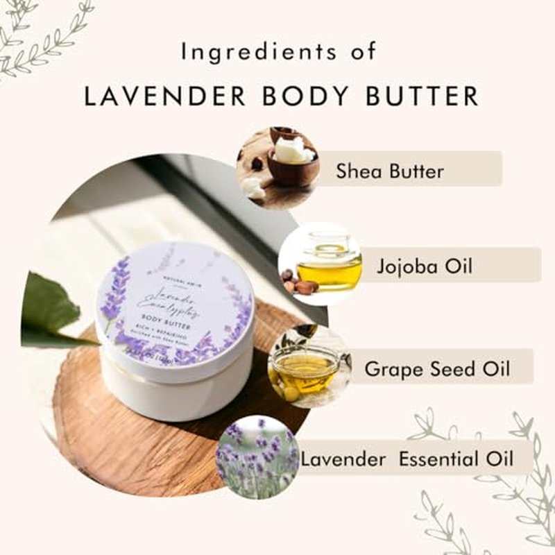 Natural Amor Lavender Body Butter 4.5oz, Moisturizing Body Lotion