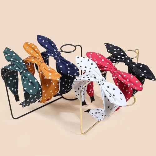 6pcs/set Polka Dot Bow Headbands Vintage Retro Bunny Ears Hair Hoop Wide Knot Style Hairband Fashion and Versatile Hair Accessories for Women Girl