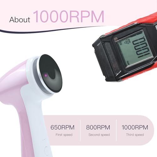 AprElm-E7 Rechargeable Electric Foot Callus Remover with 3-Sizes 120Pcs Sandpaper Discs, Professional 1000RPM 3-Speed Control Electric Foot File (Pink)